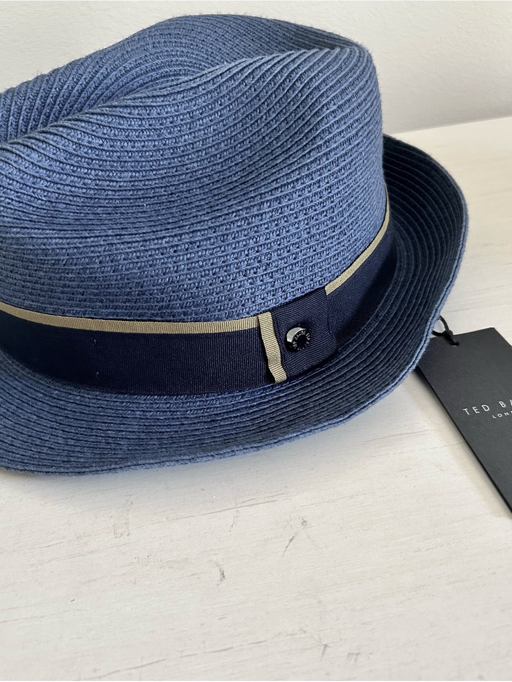 Ted Baker Dark Blue Straw Trilby with Navy Band